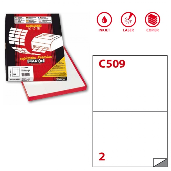 Etichette adesive Markin - 210x148,5 mm - Nr. etichette / foglio 2 - X210C509 (conf.100)