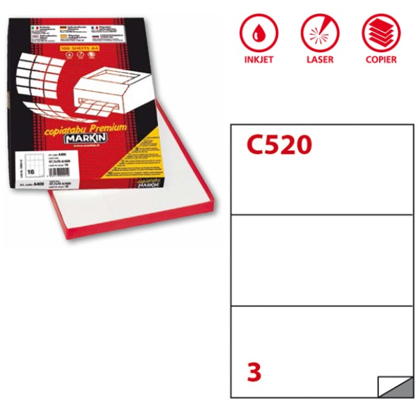 Etichette adesive Markin - 210x99 mm - Nr. etichette / foglio 3 - X210C520 (conf.100)