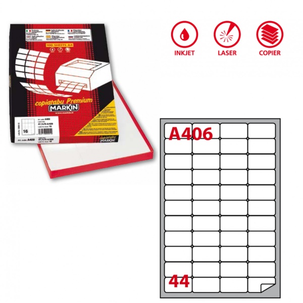 Etichette adesive Markin - 47,5x25,5 mm - Nr. etichette / foglio 44 - X210A406 (conf.100)