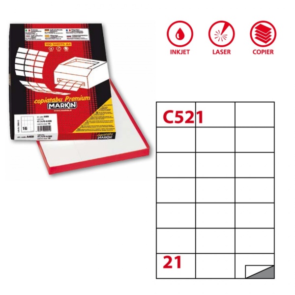Etichette adesive Markin - 70x42 mm - Nr. etichette / foglio 21 - X210C521 (conf.100)