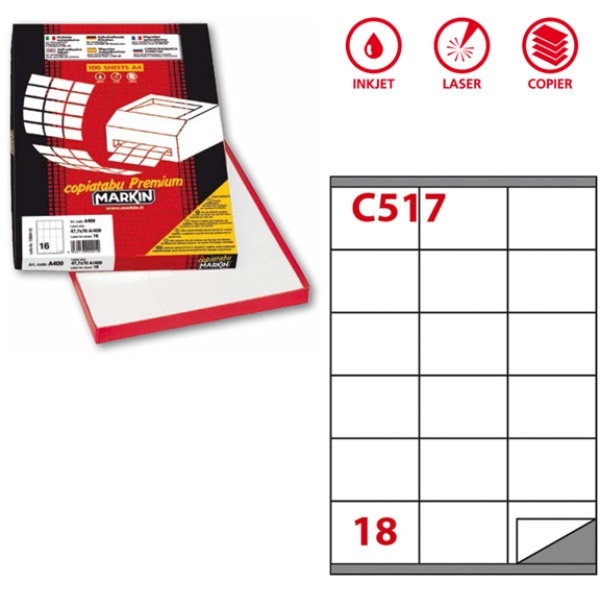 Etichette adesive Markin - 70x48 mm - Nr. etichette / foglio 18 - X210C517 (conf.100)