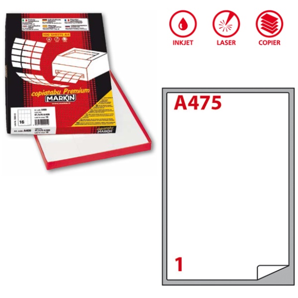 Etichette adesive Markin - 199,6x289,1 mm - Nr. etichette / foglio 1 - X210A475 (conf.100)