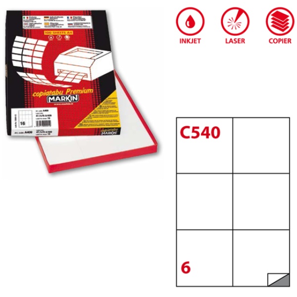 Etichette adesive Markin - 105x99 mm - Nr. etichette / foglio 6 - X210C540 (conf.100)