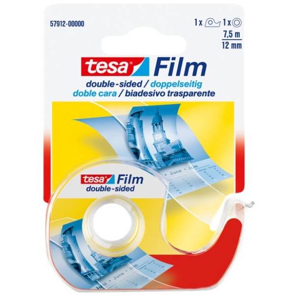 Nastro biadesivo trasparente tesafilm Tesa - Chiocciola con lama in metallo - 12 mm x 7,5 m - 57912