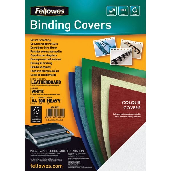 Copertine in cartoncino per rilegatura Fellowes - A4 - goffrato - 250 my - bianco - 5370104 (conf.100)