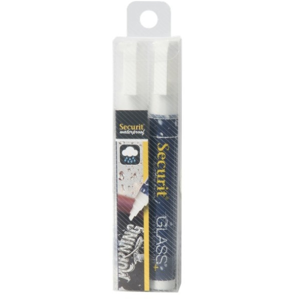 Pennarelli a gesso liquido Waterproof Securit - 2-6 mm - bianco - SMA610-V2-WT (conf.2)
