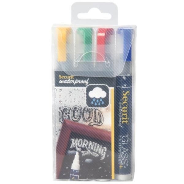 Pennarelli a gesso liquido Waterproof Securit - 2-6 mm - blu, rosso, verde e giallo - SMA610-V4 (conf.4)