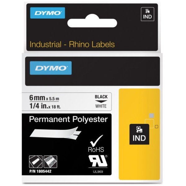 Nastro Rhino poliestere Dymo - 12mm bianco - 18483