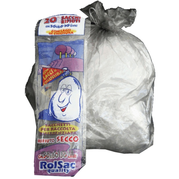 Sacchetti per la spazzatura 50 X 60 cm da 30 l e spessore 21 µm di colore trasparente in confezione da 20 Pz.