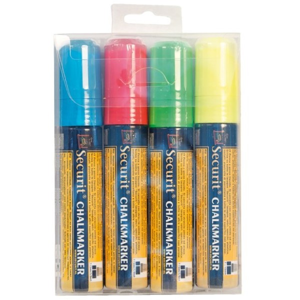 Pennarelli A Gesso Liquido Securit  - 7-15 Mm - Blu, Giallo, Rosso E Verde - Sma720-V4 (Conf.4)