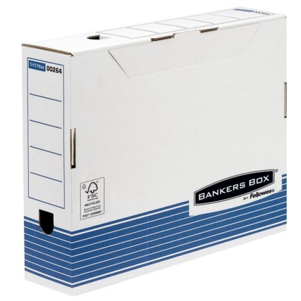 Sistema Di Archiviazione Bankers Box System Fellowes - Contenitore Archivio A4 Dorso 8 Cm - A4 - 32,7X8,5X26,5 Cm - Aletta Di Chiusura - 0026401 (Conf.10)