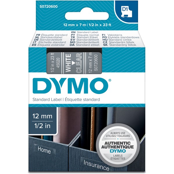 Nastro Dymo 12mm x 7m - 45020 (S0720600) bianco-trasparente - 699047