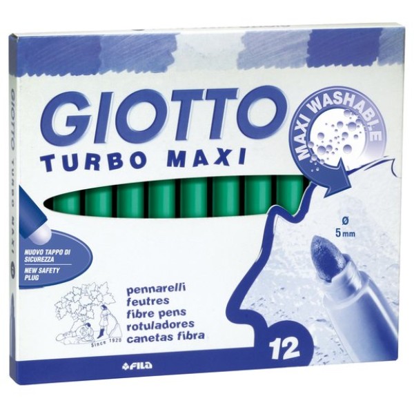 Pennarelli Turbo Giotto - Turbo Maxi punta larga - 1-3 mm - verde scuro - 456020 (conf.12)