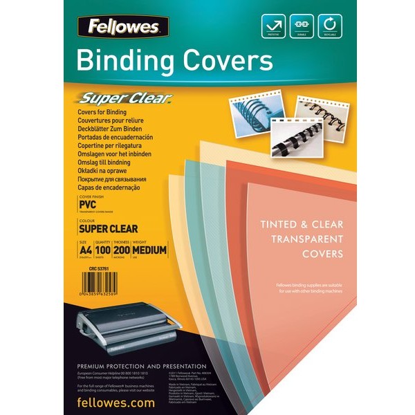 Copertine trasparenti per rilegatura Fellowes - 200mic &ndash; PVC - 5376102 (conf.100)