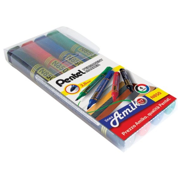 Marcatore permanente N850 Pentel linea Amiko - tonda - 2 mm - assortiti - 0100861 (conf.4)
