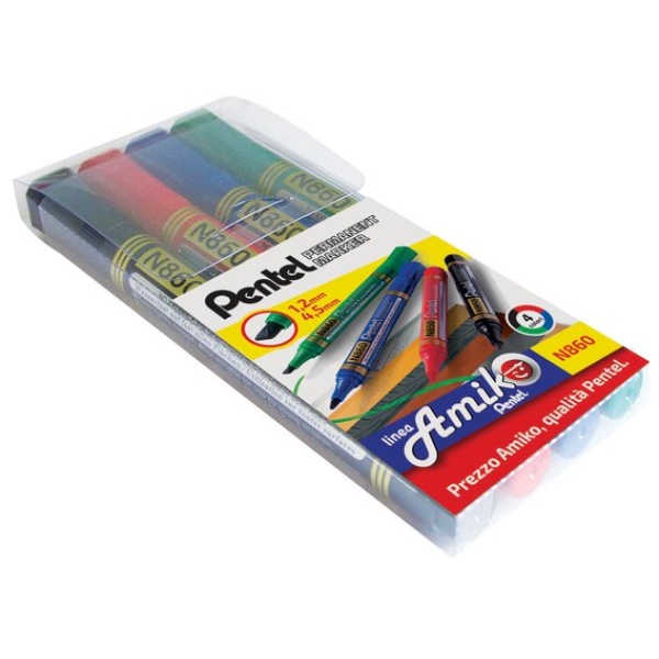 Marcatore permanente N860 Pentel linea Amiko - scalpello - 1,2-4,5 mm - assortiti - 0100862 (conf.4)