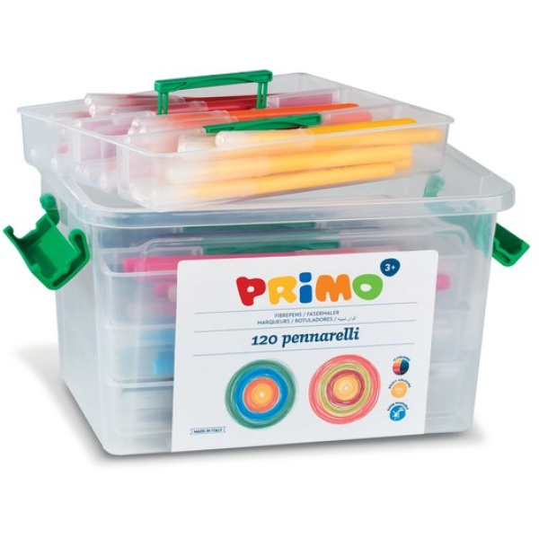 Pennarelli punta fine superlavabili Primo - 53x27x28,5 cm - valigetta - assortiti - 615PEN120 (conf.120)