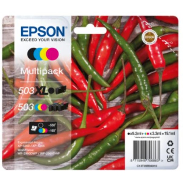 Cartuccia Epson 503XL / 503 std (C13T09R94020) nero-ciano-magenta-giallo - B03403