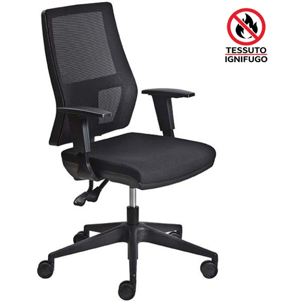 Poltrona semidirezionale Unica Back System nera in tessuto ignifugo senza braccioli - UCG0C4SE0B833 - D00579
