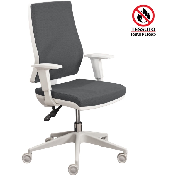 Poltrona semidirezionale Unica Back SyPoltrona semidirezionale Unica Back System struttura bianca tessuto a rete Ignifugo grigio con braccioli regolabili in tinta - U2G0C4SDGX697 - D01555stem Ignifuga struttura bianca tessuto grigio - D01555