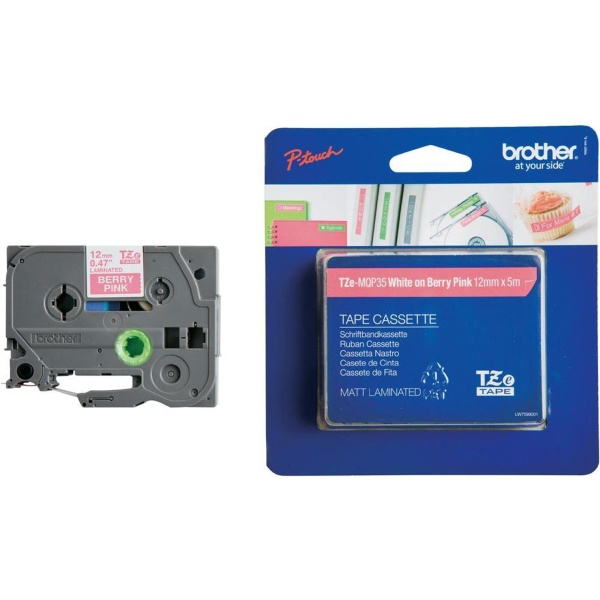 Nastro Brother TZEMQP35 bianco-rosa shocking - D01583