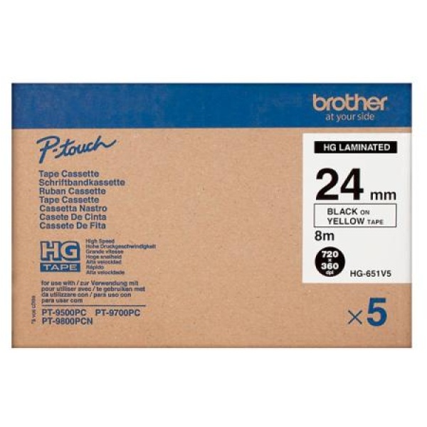 Nastro Brother HG651V5/HGE651V5 (HGE651V5) nero-giallo - D01964