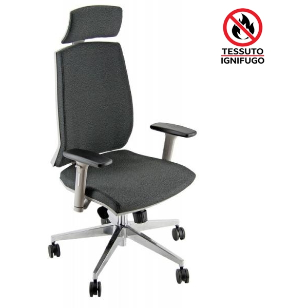 Poltrona Operativa XL uso 24h portata 150kg Larissa Syncro nera con poggiatesta in tessuto ignifugo con braccioli 3D - LR1XL/IN - D03647