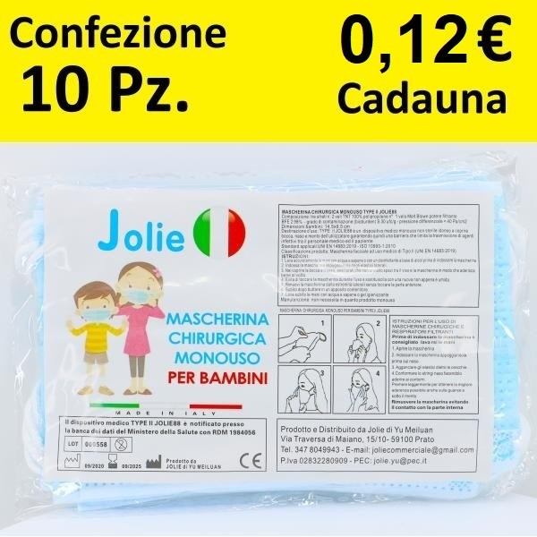 Mascherina BAMBINO tipo chirurgica monouso a 3 veli blu made in Italy - D06685