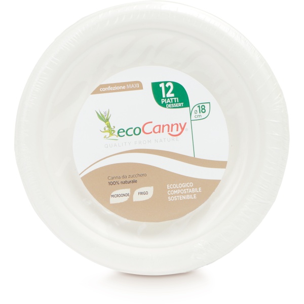 Eco piatti bio-compostabile linea everyday - piatto dessert/frutta canna da zucchero 18 cm - D07198