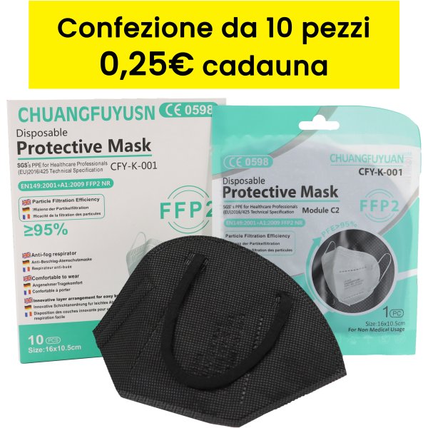 Mascherine monouso FFP2 NERE - Certificazione CE 0598 - Scatola da 10 pezzi - D07204