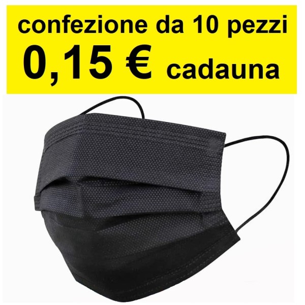 Mascherina chirurgica Tipo IIR monouso a 3 strati nero conf. 10 pz - D07240