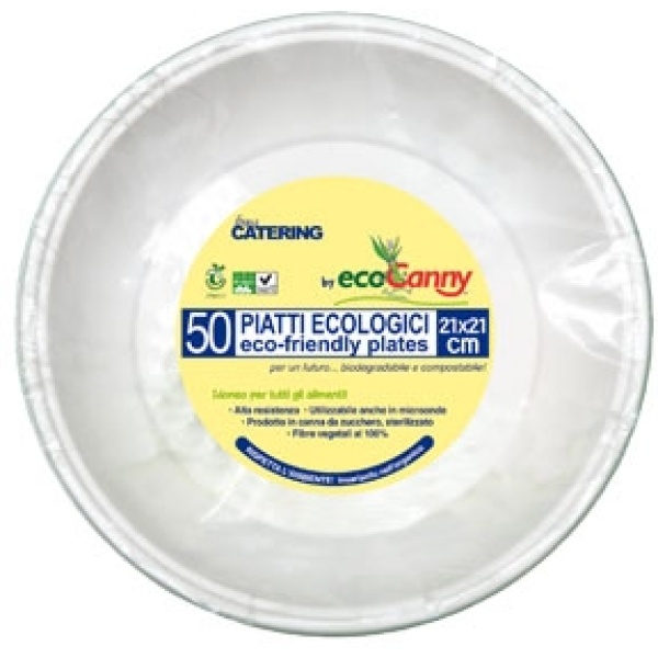 Eco piatti bio-compostabile linea classic - piatto piano 23 cm canna da zucchero - D07296