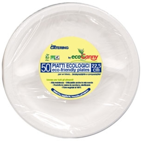 Eco piatti bio-compostabile linea party - piatto biscomparto 25,5 cm canna da zucchero - D07301