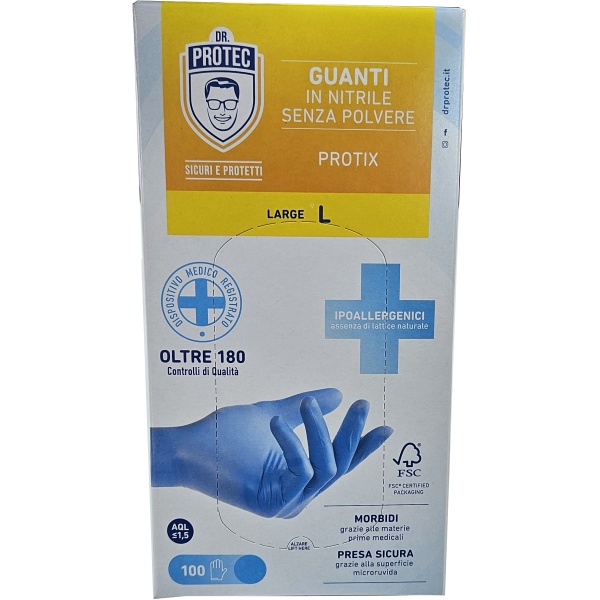 Guanti in NITRILE Taglia L confezione da 100pz colore Azzurro DR.PROTEC
