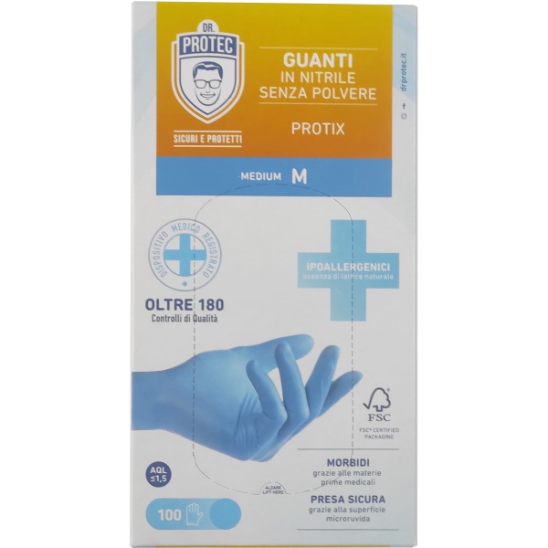 Guanti in NITRILE Taglia M confezione da 100pz colore Azzurro DR.PROTEC