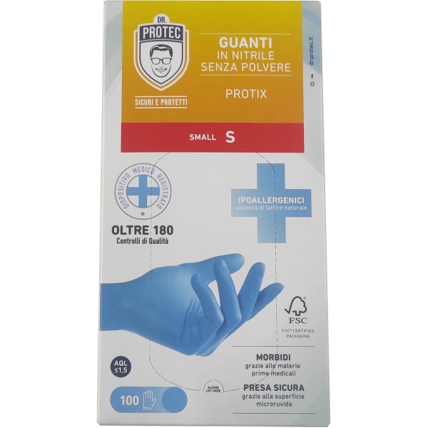 Guanti in NITRILE Taglia S confezione da 100pz colore Azzurro DR.PROTEC