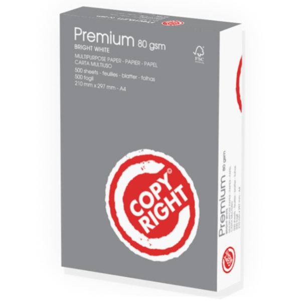 Carta A4 Copy Right Business PREMIUM 80 gr. 5 risme da 500 fogli