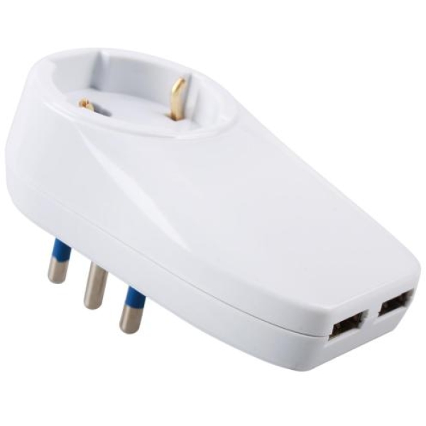 Adattatore shuko 16a con 2 usb bianco 1a - 210002IXS - O00041