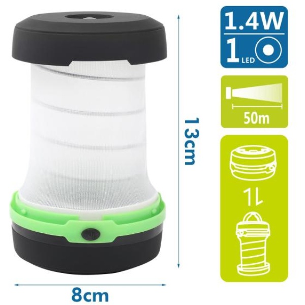 Lanterna LED con gancio, verde, batterie 3*AAA (non incluse) - 102703LWU - O00787