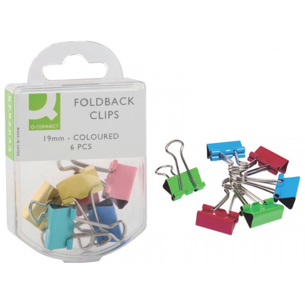 Molle double clip Q-Connect 19 mm colori assortiti Scatola da 6 pezzi - KF02035 - P00358