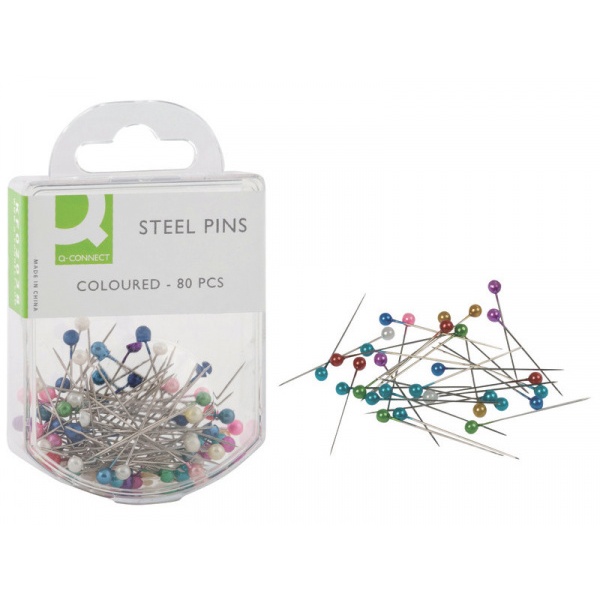 Spilli a testa sferica Q-Connect 30 mm assortiti Scatola da 80 pezzi - KF02038 - P00590