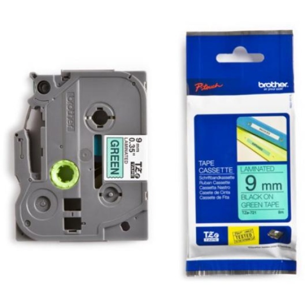 Nastro Brother TZ721/TZE721 (TZE721) nero-verde - U00919