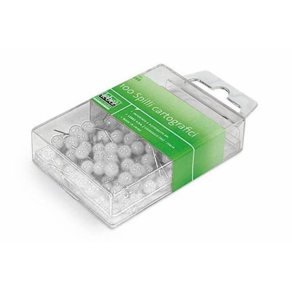 Scatola 100 spilli cartografici a sfera bianco art.266 - Z00205