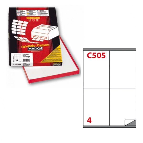 Etichetta adesiva c/505 bianca 100fg A4 105x140mm (4et/fg) markin - Z00725