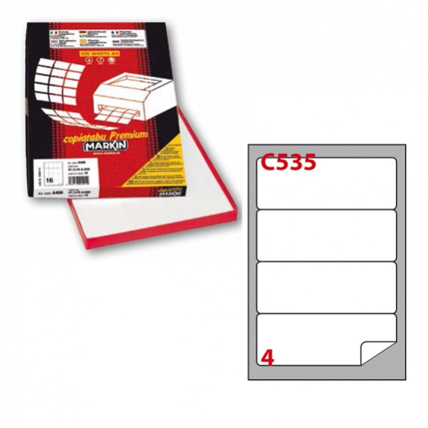 Etichetta adesiva c/535 bianca 100fg A4 190x61mm (4et/fg) markin - Z00727