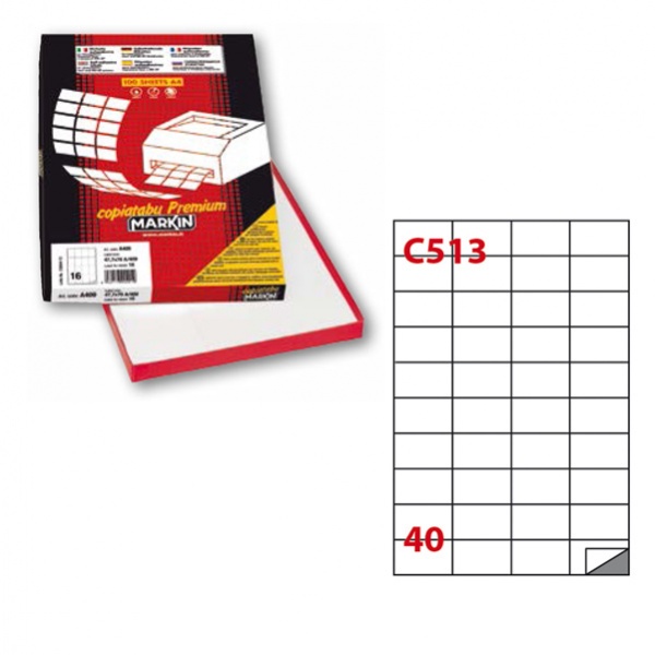 Etichetta adesiva c/513 bianca 100fg A4 52x30mm (40et/fg) markin - Z00732