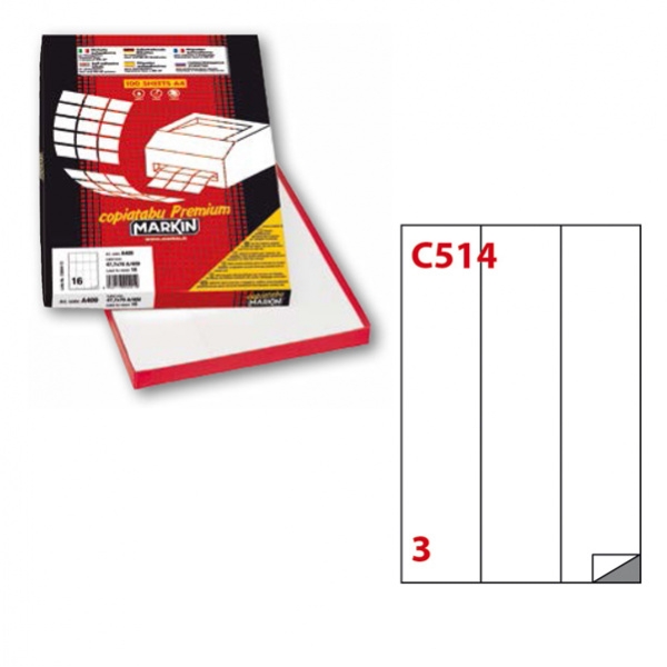 Etichetta adesiva c/514 bianca 100fg A4 70x297mm (3et/fg) markin - Z00736