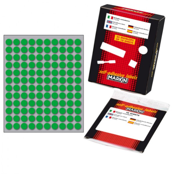 Etichetta adesiva verde tonda ø10mm (10fogli x 120etichette) markin - Z01121