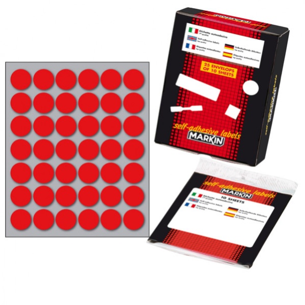 Etichetta adesiva rosso tonda ø18mm (10fogli x 42etichette) markin - Z01127