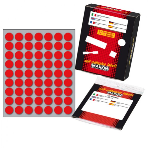 Etichetta adesiva rosso tonda ø14mm (10fogli x 63etichette) markin - Z01168